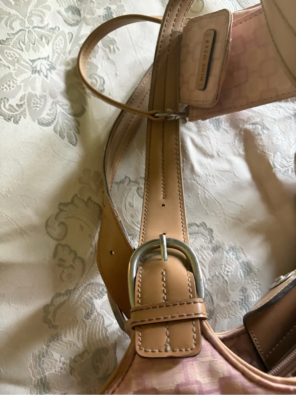 Nine West Pink Patterned Hobo with Tan Straps
